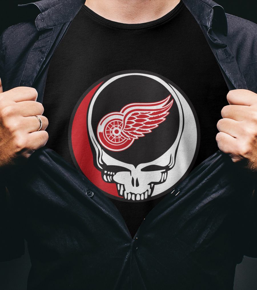 Grateful Dead Skull With Detroit Red Wings Logo For Fans T-Shirt
