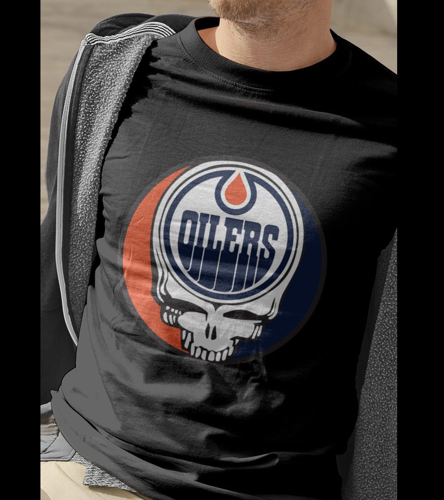 Grateful Dead Skull With Edmonton Oilers Logo And Colors For Fans T-Shirt