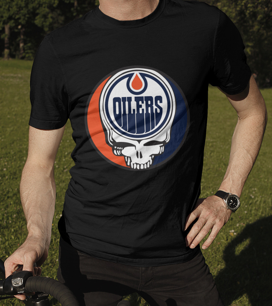 Grateful Dead Skull With Edmonton Oilers Logo And Colors For Fans T-Shirt