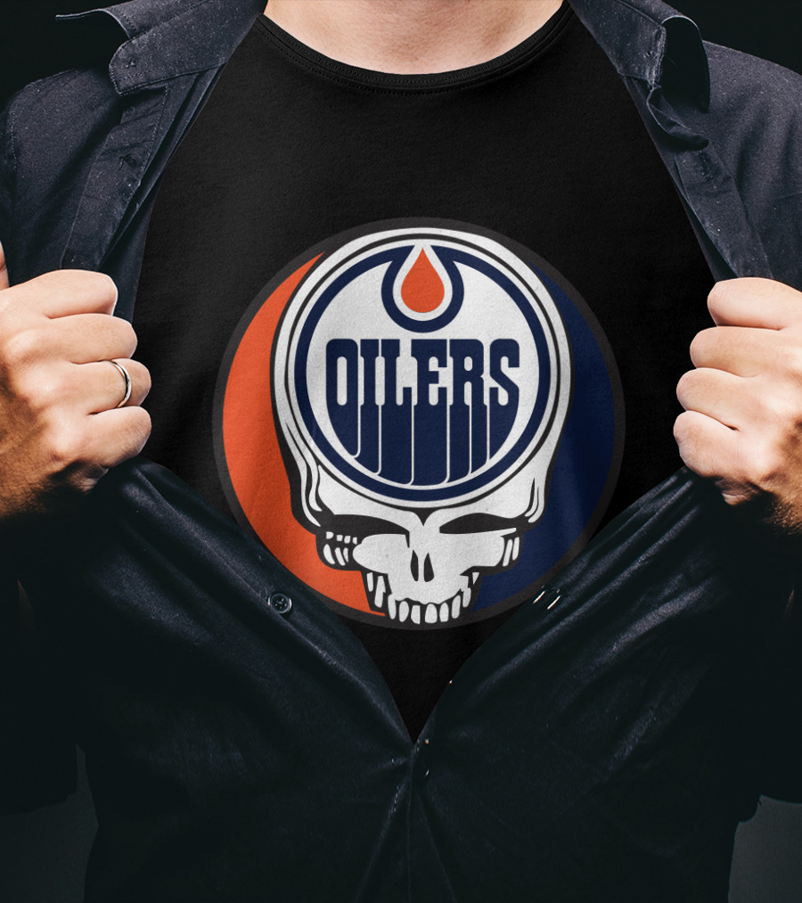 Grateful Dead Skull With Edmonton Oilers Logo And Colors For Fans T-Shirt