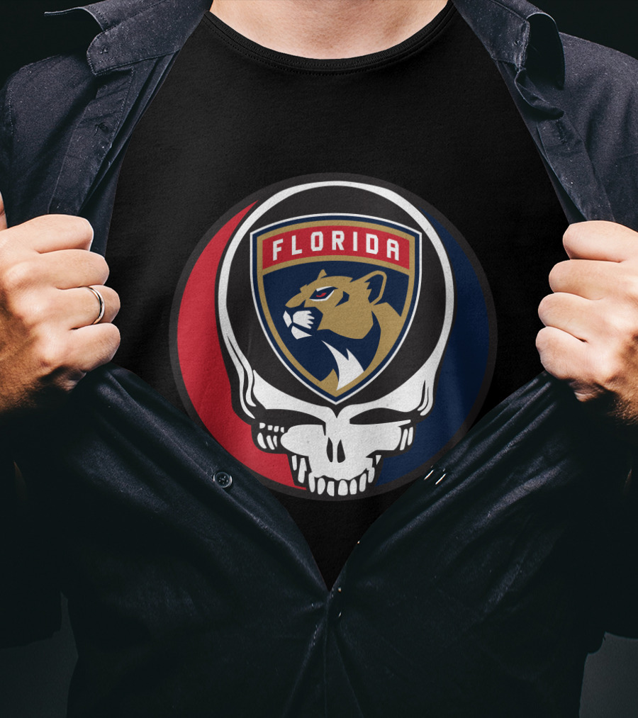 Grateful Dead Skull With Florida Panthers Logo For Fans T-Shirt