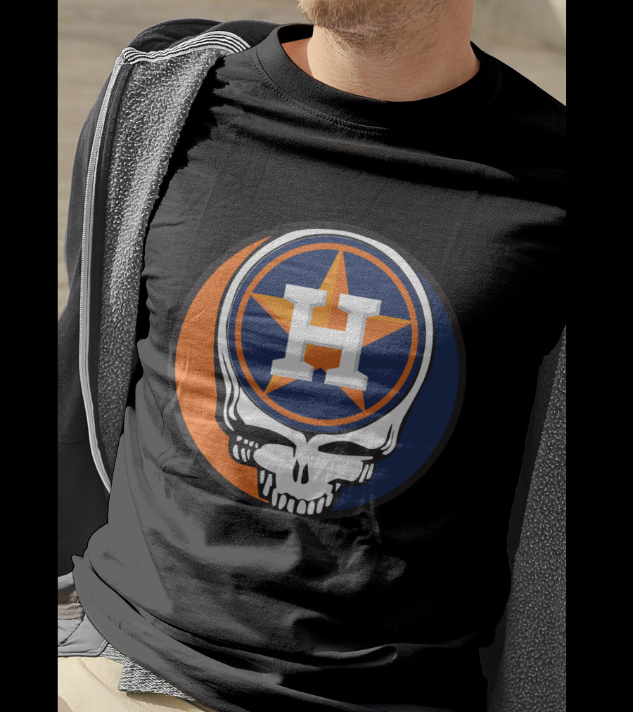 Grateful Dead Skull With Houston Astros Logo And Star In Orange And Blue T-Shirt