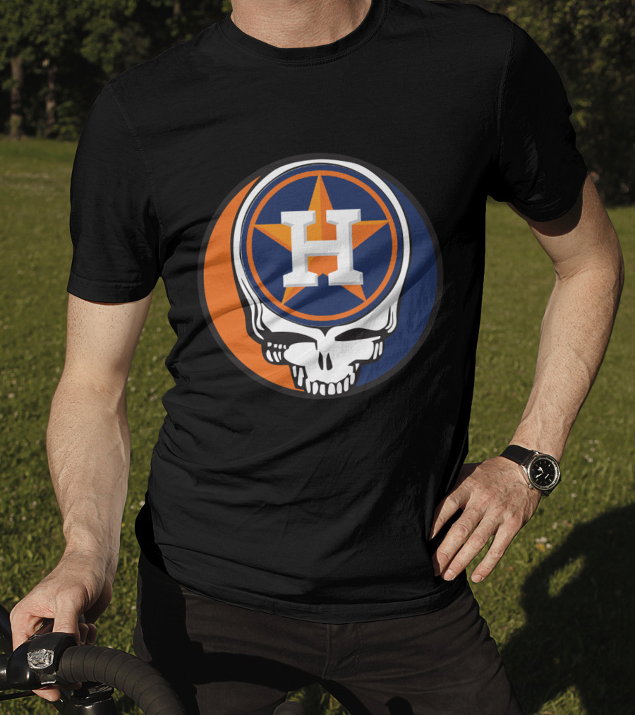 Grateful Dead Skull With Houston Astros Logo And Star In Orange And Blue T-Shirt