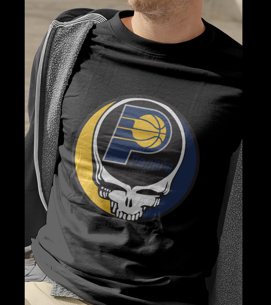 Grateful Dead Skull Logo Meets Indiana Pacers Basketball Fans T-Shirt