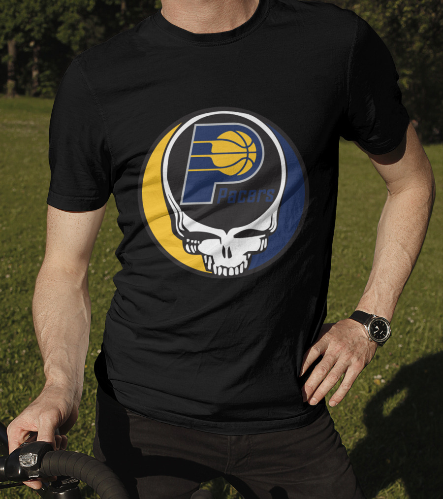 Grateful Dead Skull Logo Meets Indiana Pacers Basketball Fans T-Shirt