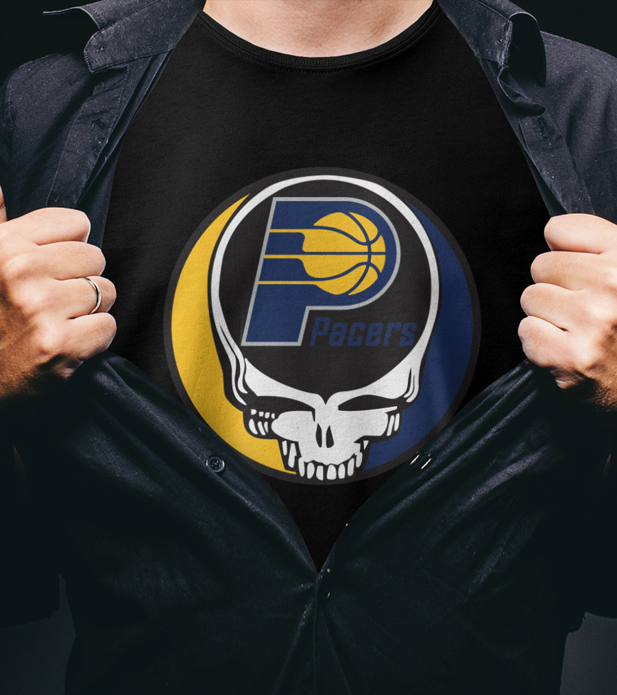 Grateful Dead Skull Logo Meets Indiana Pacers Basketball Fans T-Shirt