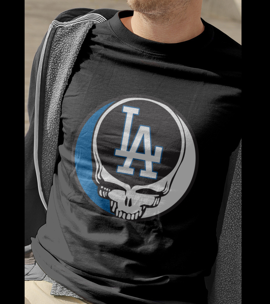 Grateful Dead Los Angeles Dodgers Fans Iconic Skull Logo Fusion T-Shirt