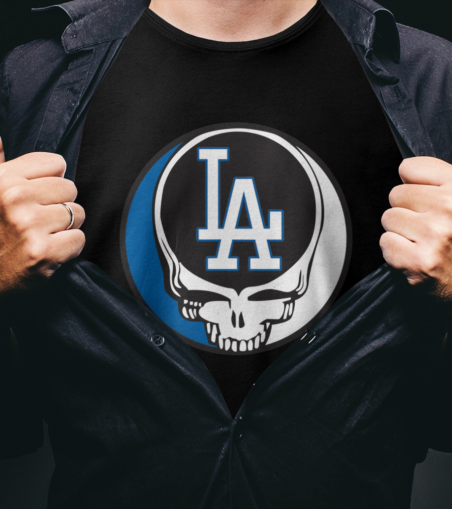Grateful Dead Los Angeles Dodgers Fans Iconic Skull Logo Fusion T-Shirt