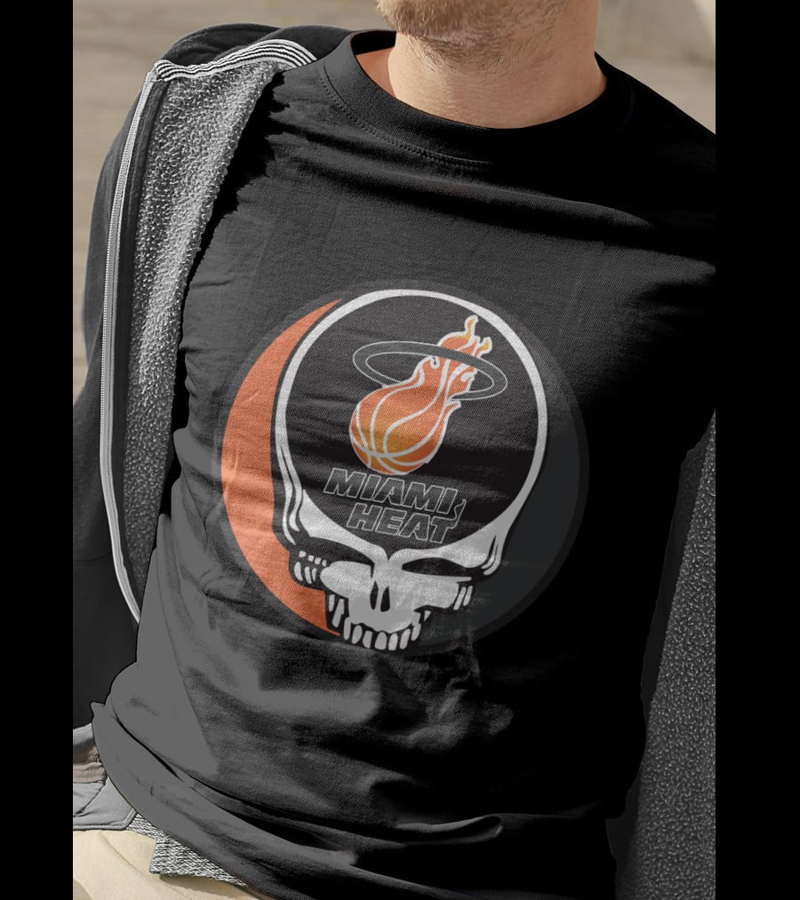 Miami Heat Flaming Basketball Skull Grateful Dead Style T-Shirt