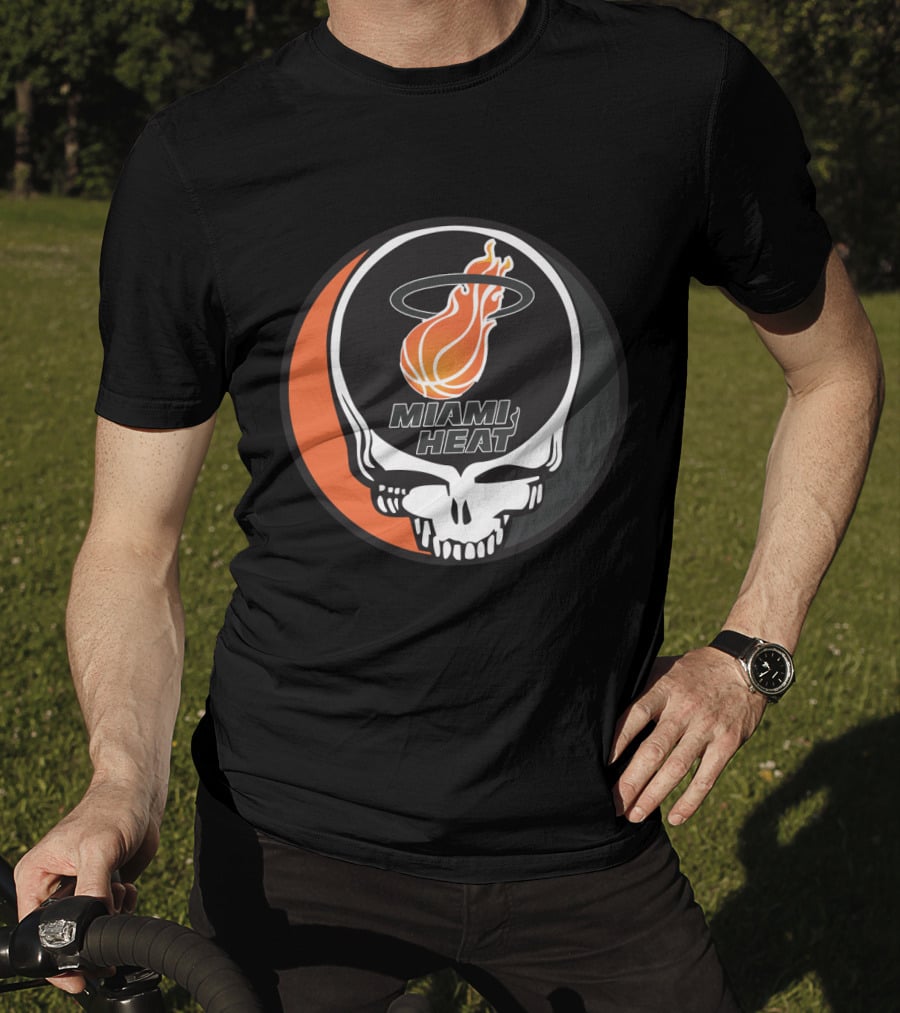 Miami Heat Flaming Basketball Skull Grateful Dead Style T-Shirt