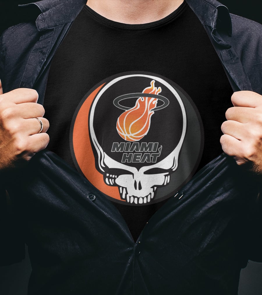 Miami Heat Flaming Basketball Skull Grateful Dead Style T-Shirt