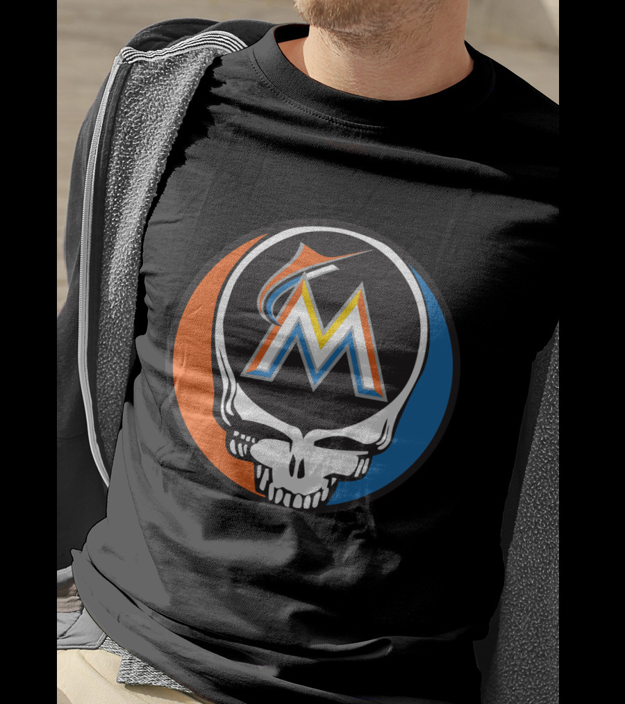 Grateful Dead Skull Miami Marlins Logo Mashup For Fans T-Shirt