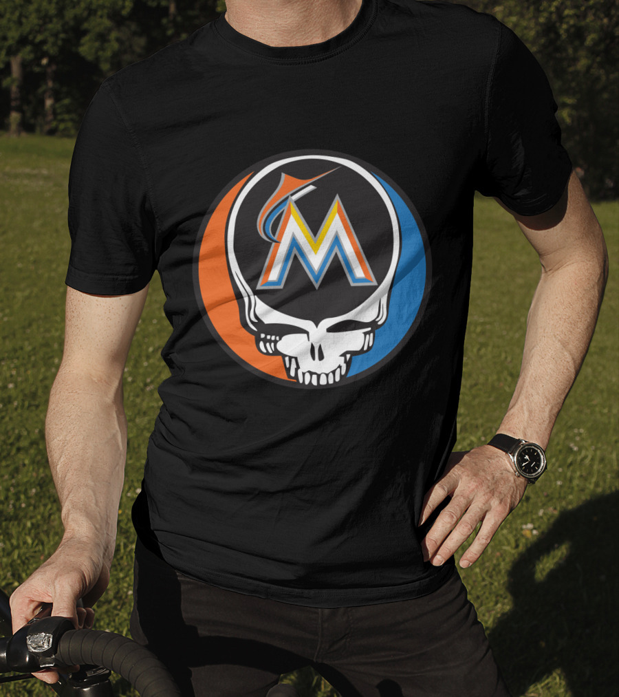 Grateful Dead Skull Miami Marlins Logo Mashup For Fans T-Shirt
