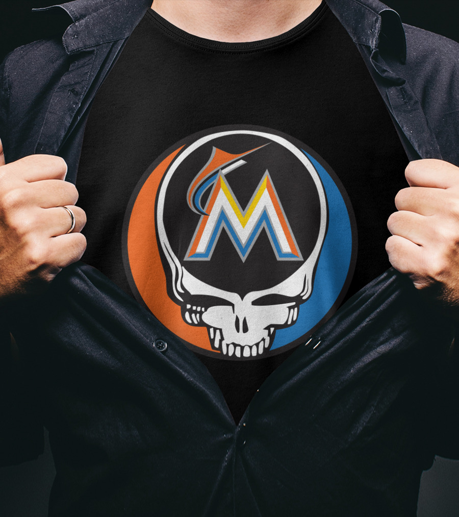 Grateful Dead Skull Miami Marlins Logo Mashup For Fans T-Shirt