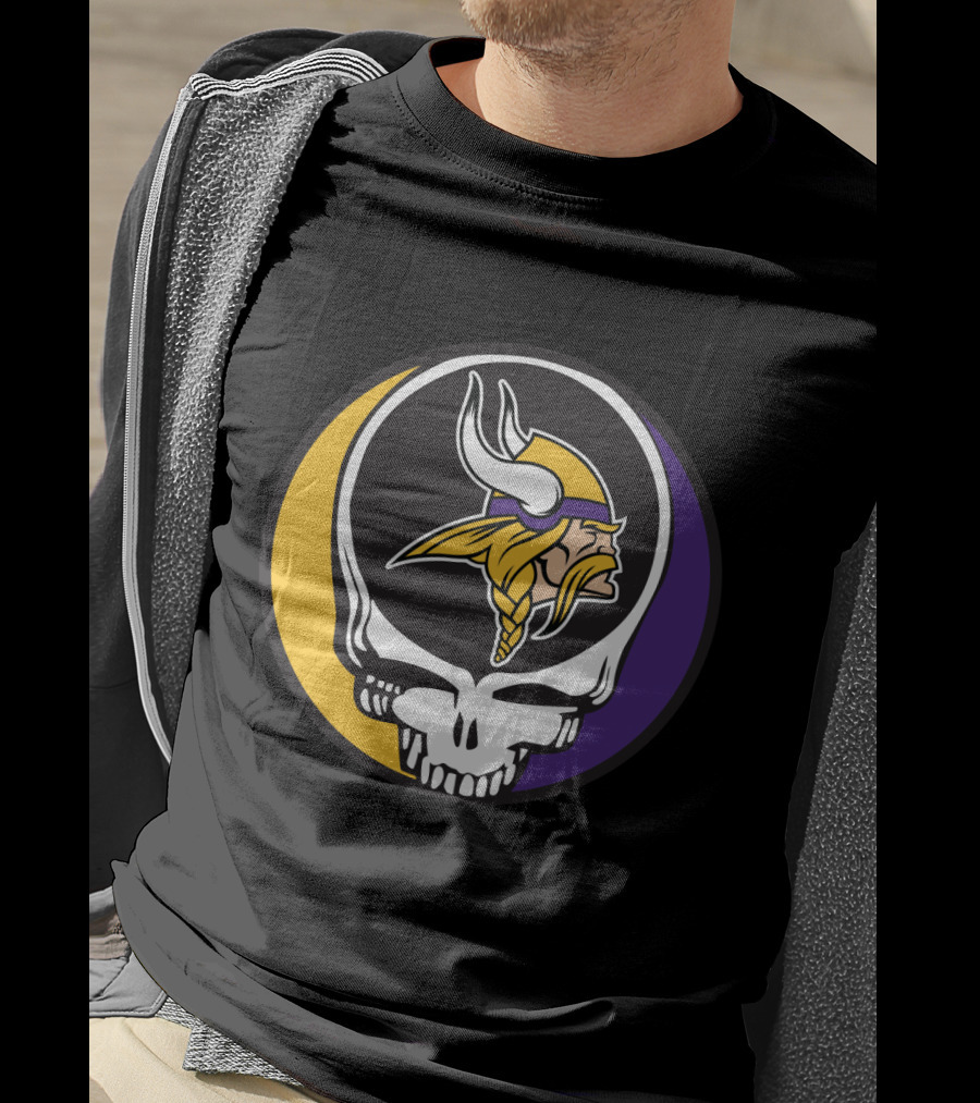 Grateful Dead Skull With Minnesota Vikings Logo Combination T-Shirt