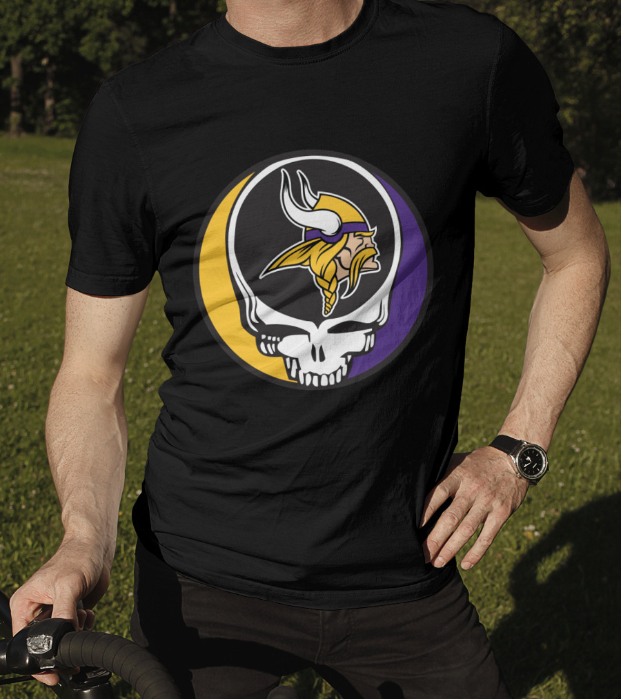 Grateful Dead Skull With Minnesota Vikings Logo Combination T-Shirt