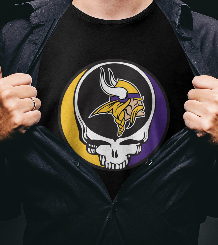 Grateful Dead Skull With Minnesota Vikings Logo Combination T-Shirt