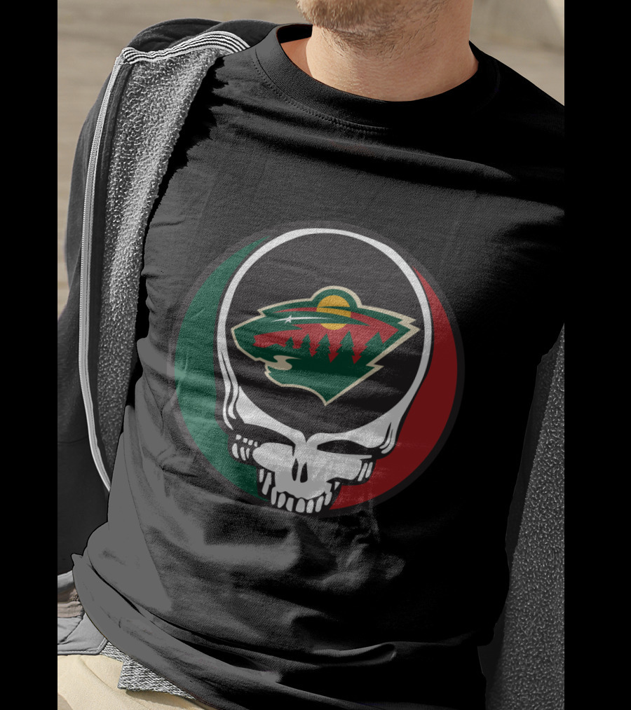 Minnesota Wild Fans Grateful Dead Skull And Bear Head T-Shirt