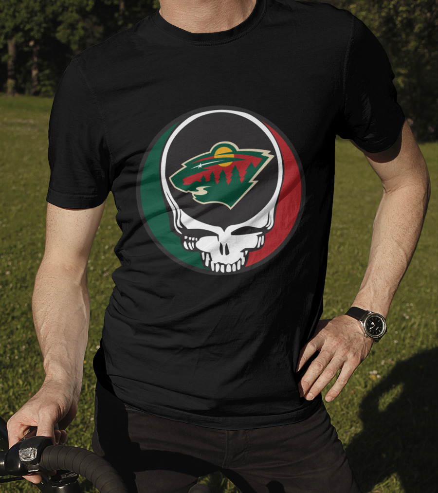 Minnesota Wild Fans Grateful Dead Skull And Bear Head T-Shirt