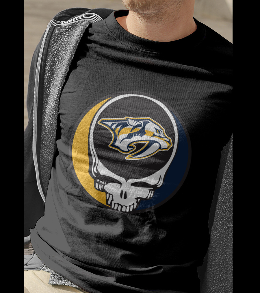 Nashville Predators Logo With Grateful Dead Skull Design For Fans T-Shirt