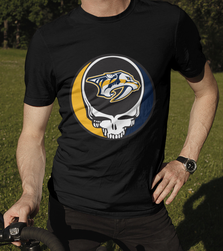 Nashville Predators Logo With Grateful Dead Skull Design For Fans T-Shirt
