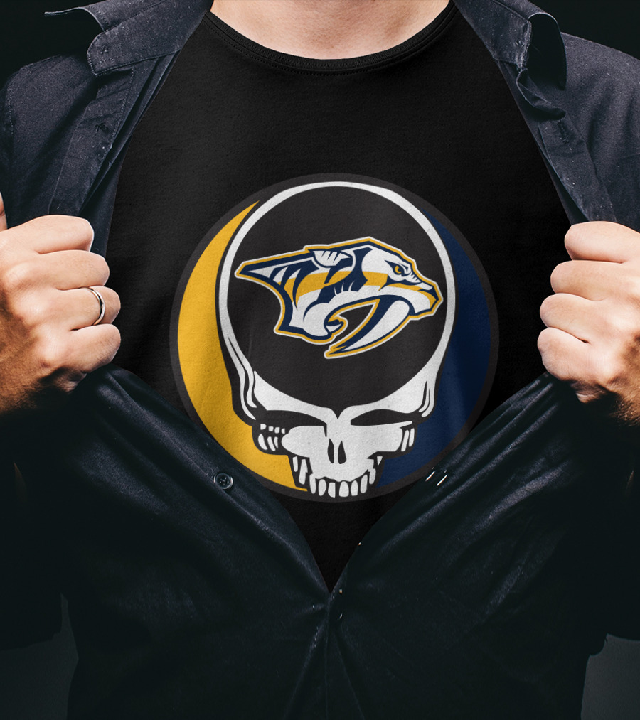 Nashville Predators Logo With Grateful Dead Skull Design For Fans T-Shirt
