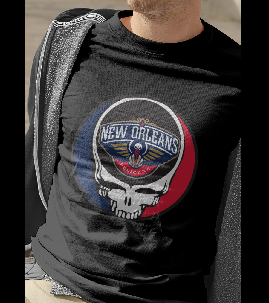New Orleans Pelicans Basketball Skull Grateful Dead Fans T-Shirt