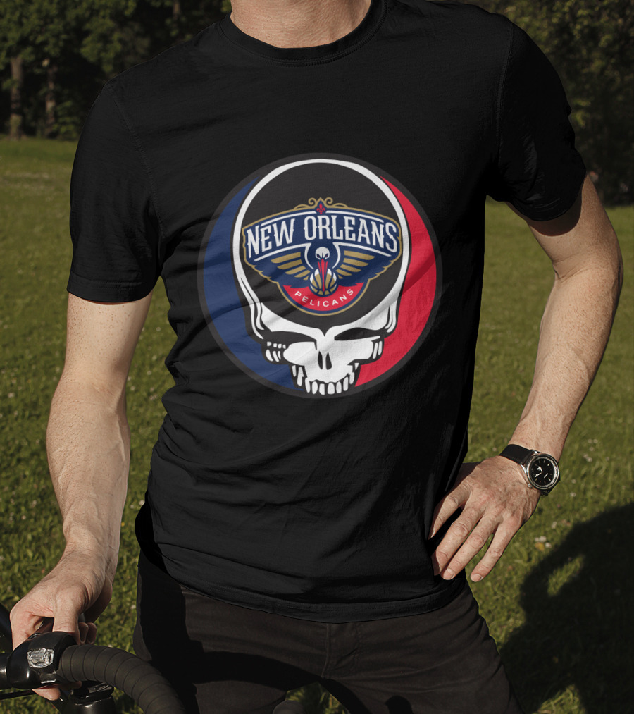 New Orleans Pelicans Basketball Skull Grateful Dead Fans T-Shirt