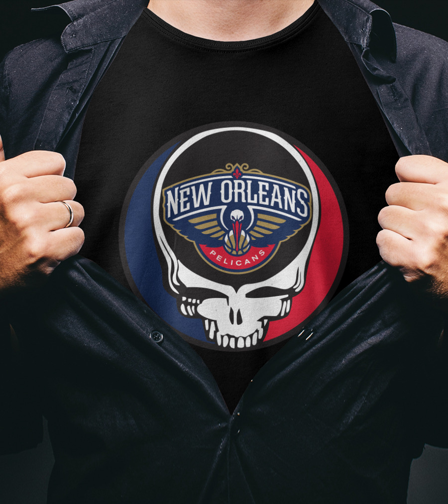 New Orleans Pelicans Basketball Skull Grateful Dead Fans T-Shirt