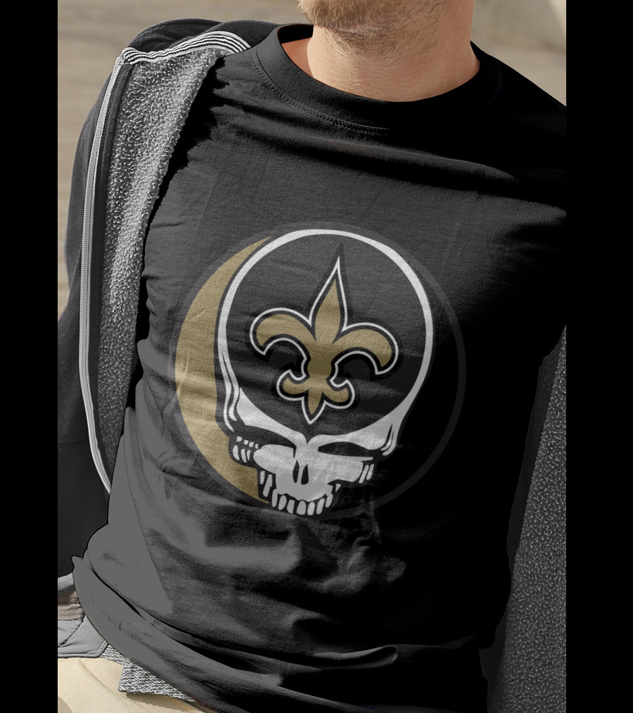 Grateful Dead Skull Logo Meets New Orleans Saints Fleur-De-Lis T-Shirt