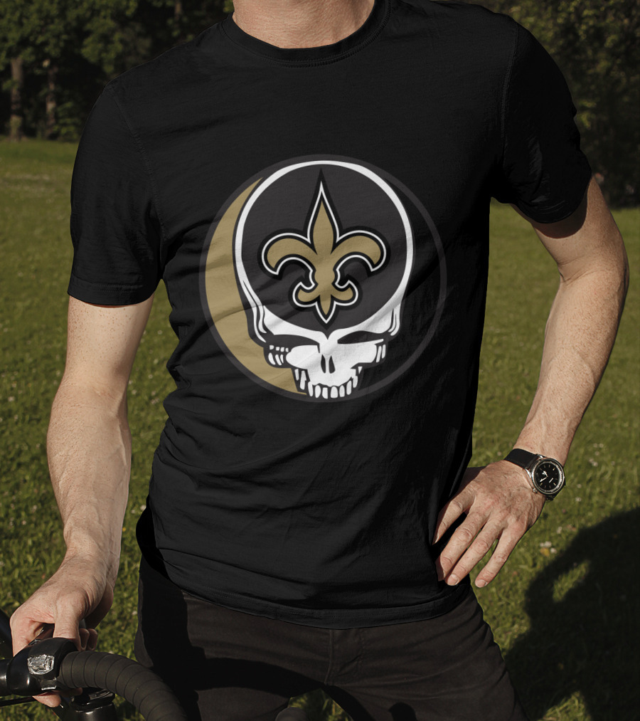 Grateful Dead Skull Logo Meets New Orleans Saints Fleur-De-Lis T-Shirt