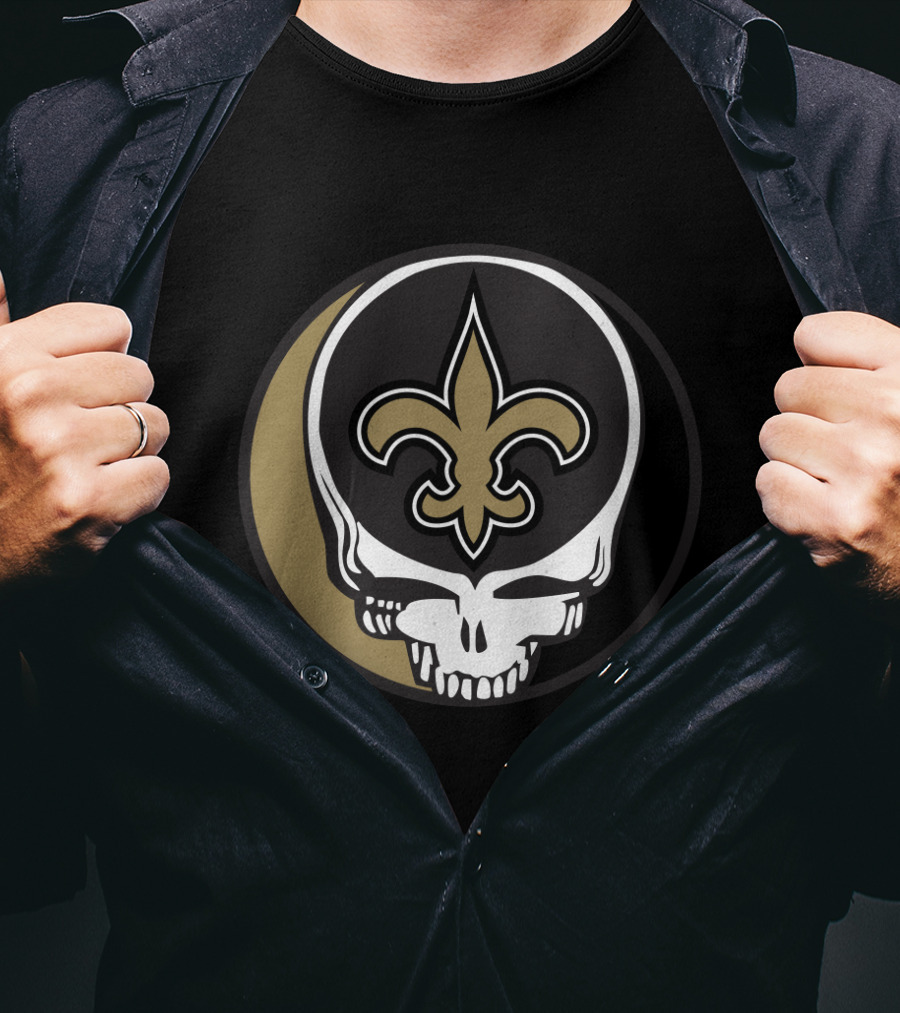 Grateful Dead Skull Logo Meets New Orleans Saints Fleur-De-Lis T-Shirt