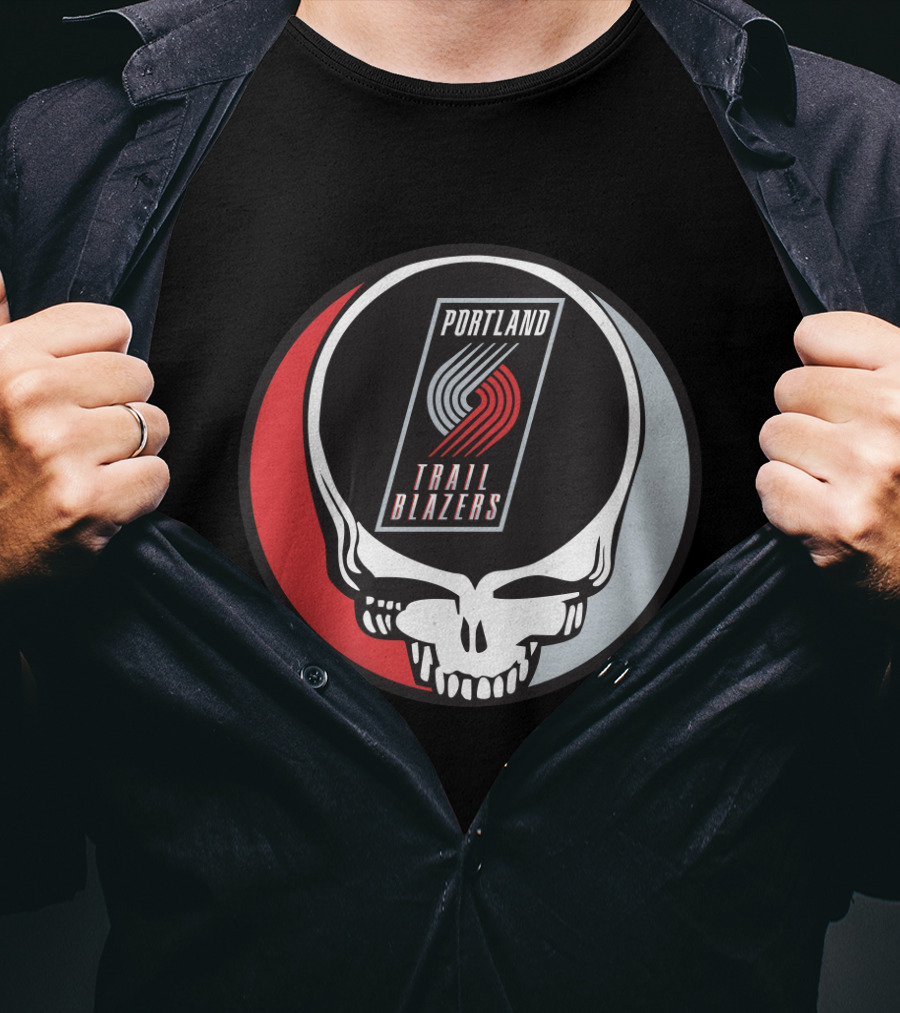 Portland Trail Blazers In Grateful Dead Skull T-Shirt