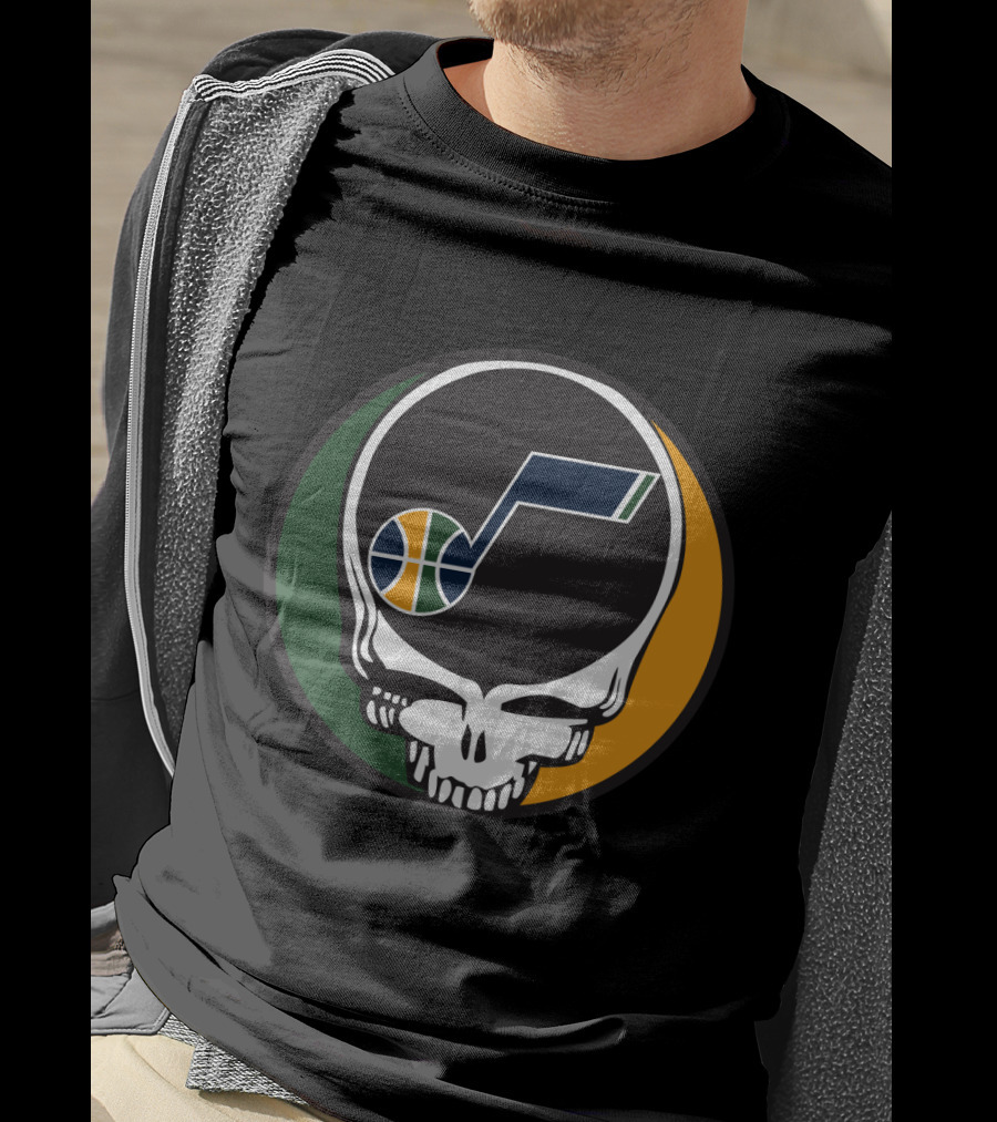Grateful Dead Skull With Utah Jazz Basketball Logo And Colors T-Shirt