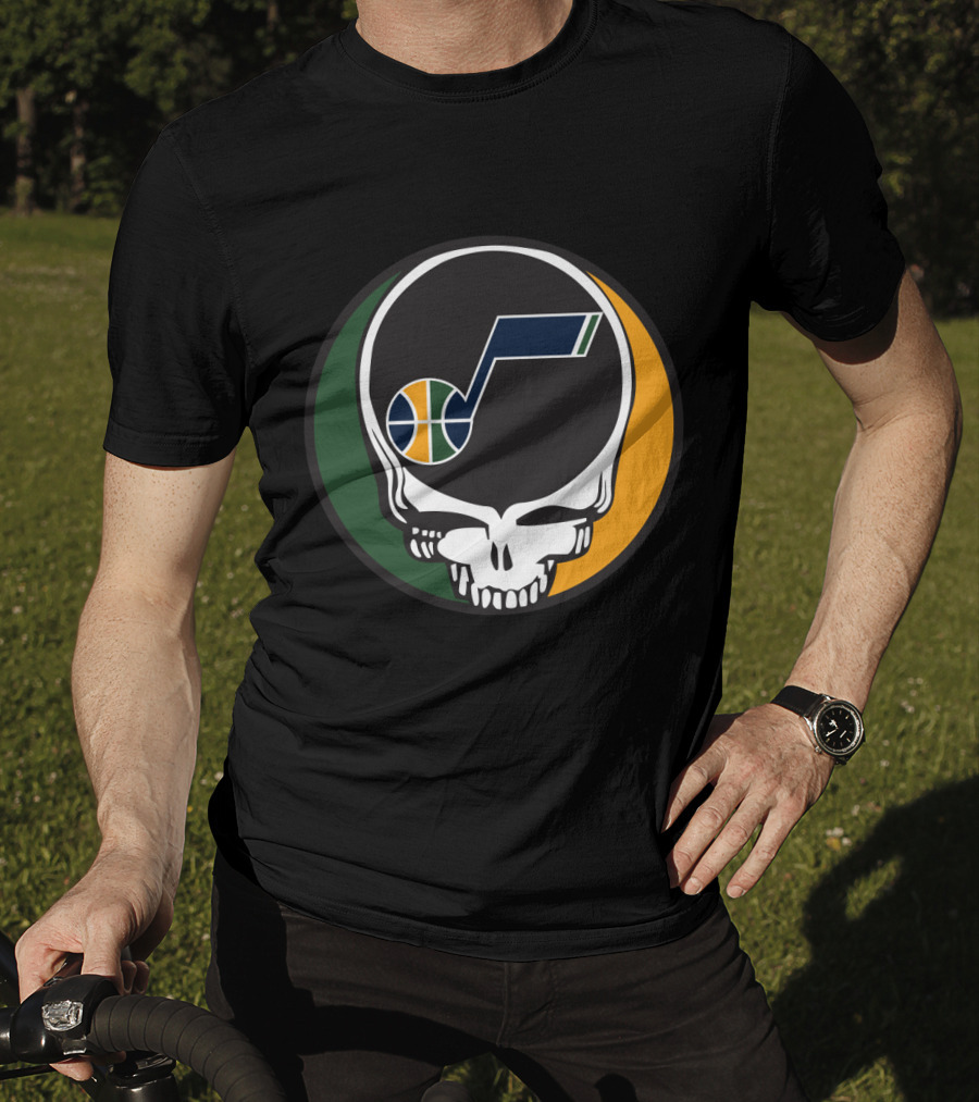 Grateful Dead Skull With Utah Jazz Basketball Logo And Colors T-Shirt