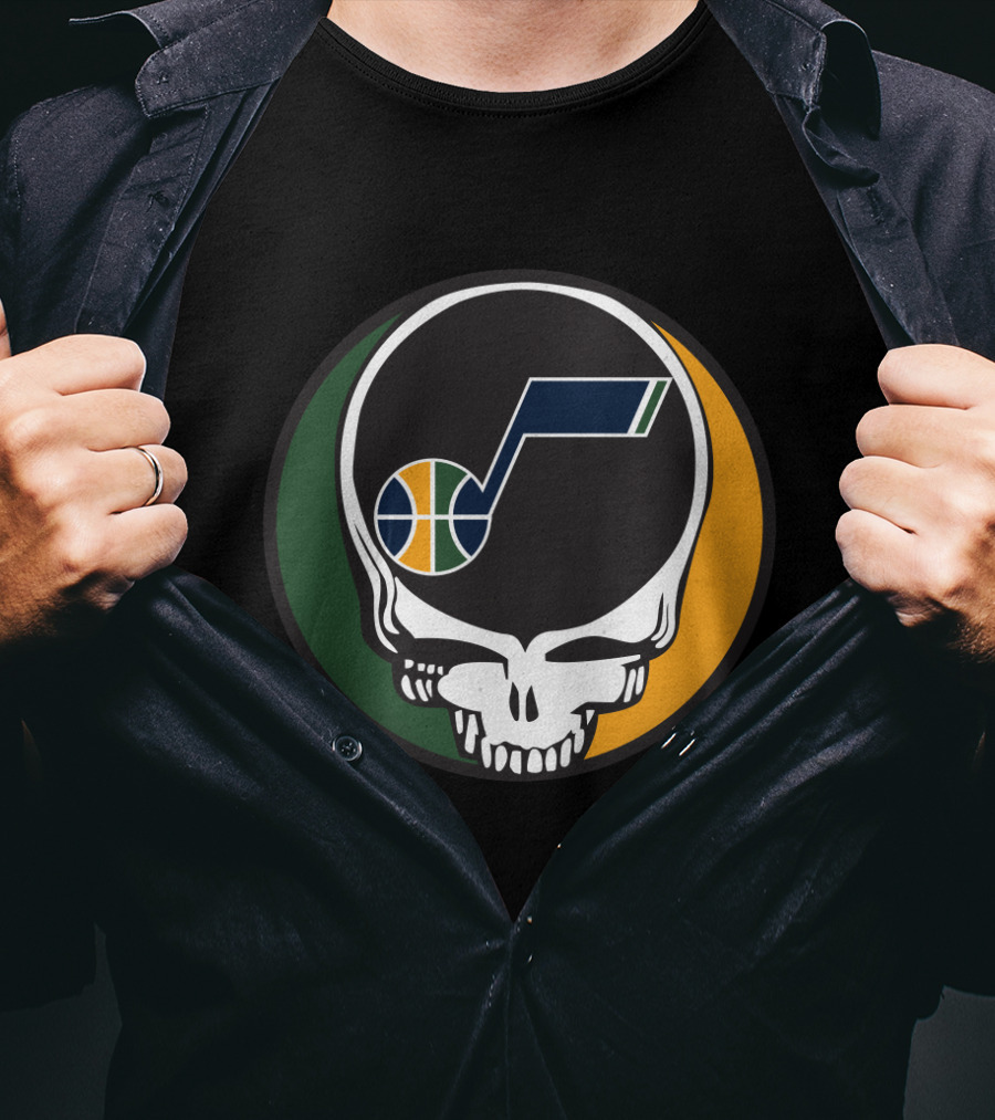 Grateful Dead Skull With Utah Jazz Basketball Logo And Colors T-Shirt