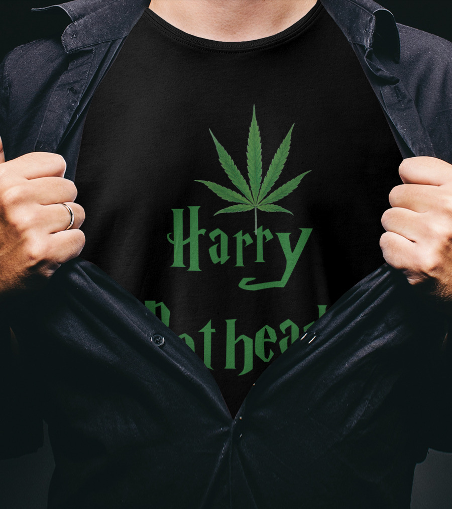 Harry Pothead Cannabis Leaf Parody Design With Iconic Wizard Font T-Shirt