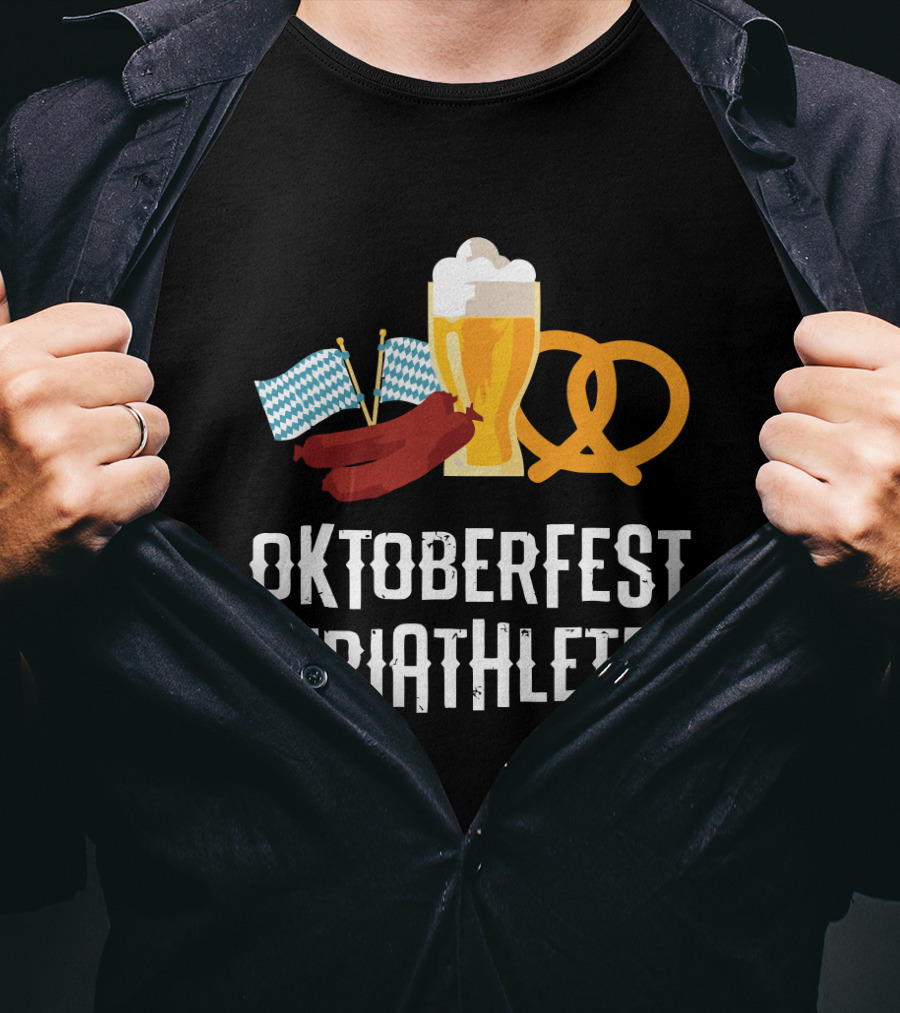 Oktoberfest Triathlete Sausage Beer Pretzel Flags T-Shirt