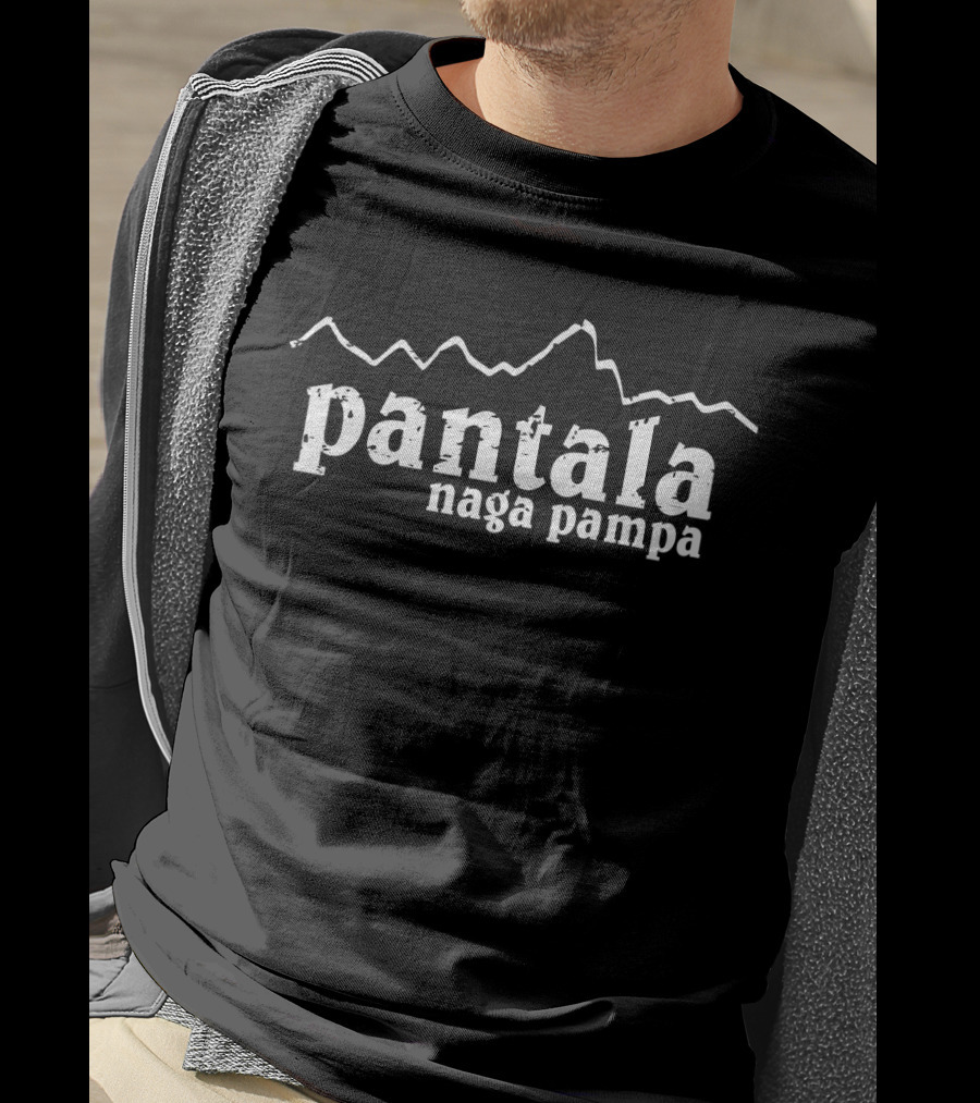 Pantala Naga Pampa White Text With Mountain Outline T-Shirt