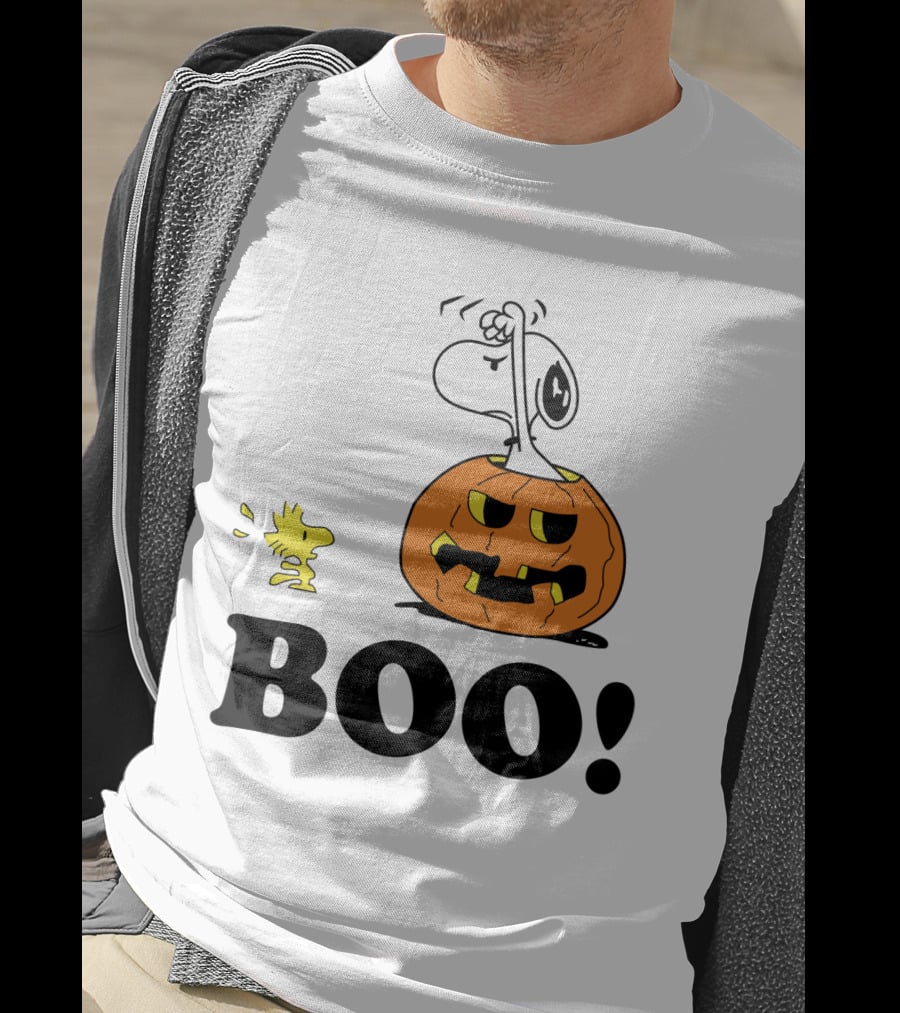 Peanuts Halloween Snoopy And Woodstock In Pumpkin BOO T-Shirt