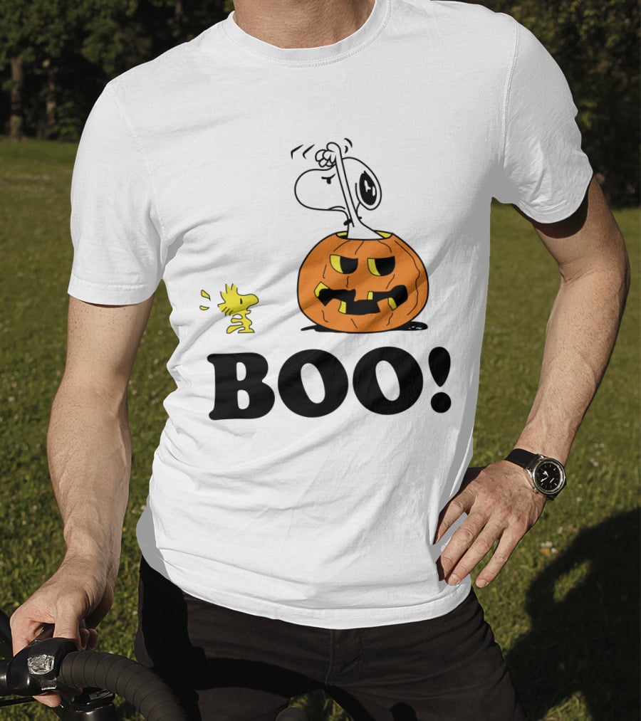 Peanuts Halloween Snoopy And Woodstock In Pumpkin BOO T-Shirt