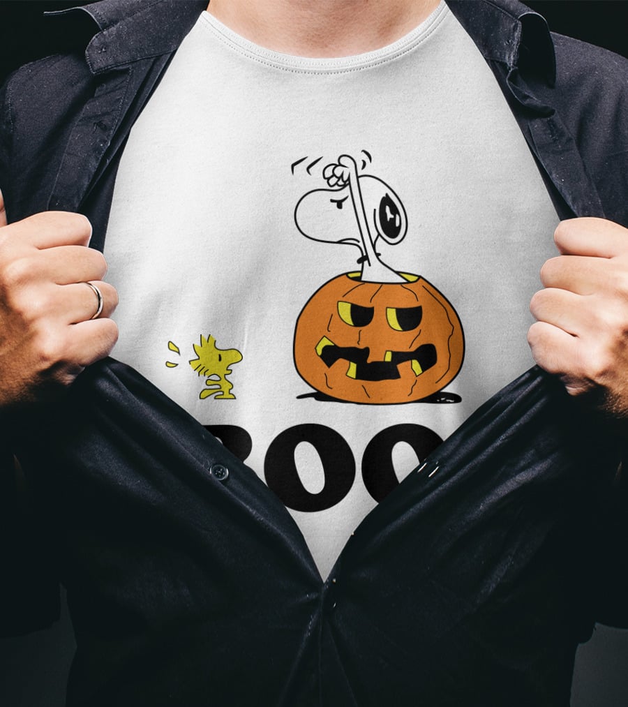 Peanuts Halloween Snoopy And Woodstock In Pumpkin BOO T-Shirt