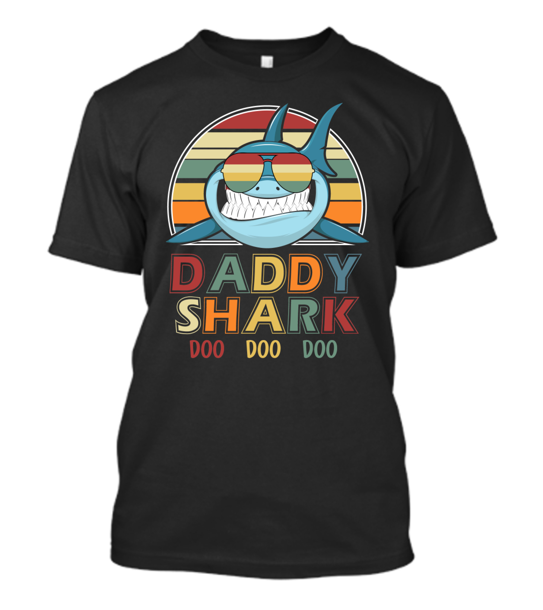 Daddy Shark Retro Vintage Doo Doo Doo Sunglasses Rainbow Stripes T-Shirt