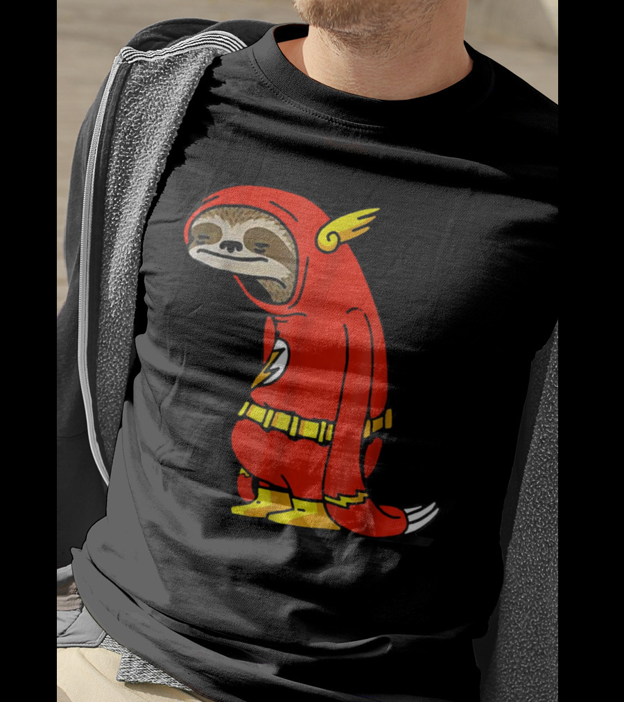Slow Cartoon Sloth Dressed As Flash Funny Napper Character T-Shirt