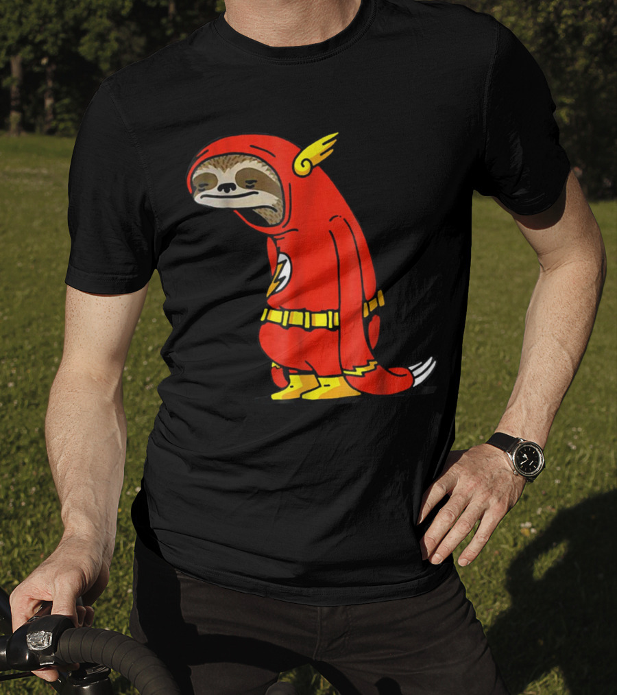 Slow Cartoon Sloth Dressed As Flash Funny Napper Character T-Shirt