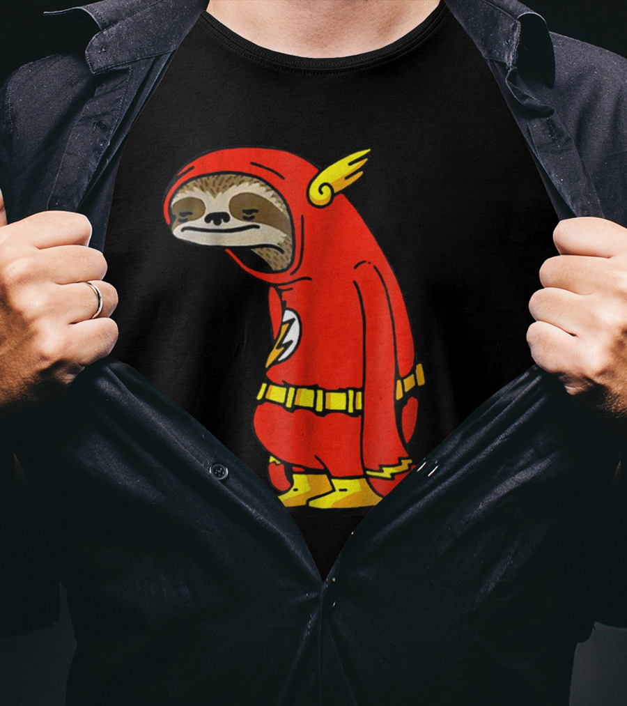 Slow Cartoon Sloth Dressed As Flash Funny Napper Character T-Shirt