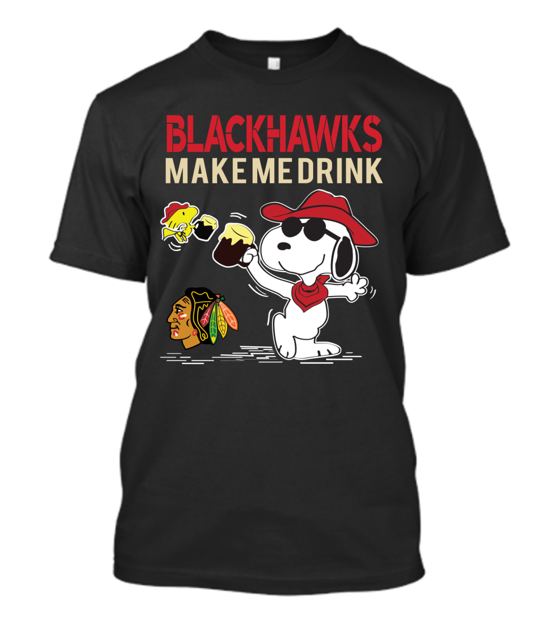 Blackhawks Make Me Drink Snoopy Chicago Blackhawks Fan Peanuts T-Shirt