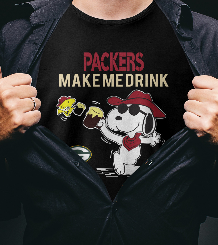 Snoopy With Beer Packers Make Me Drink Green Bay Packers T-Shirt