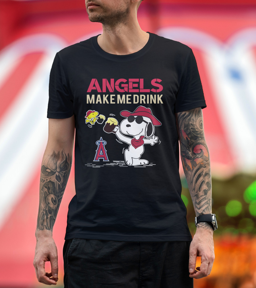 Snoopy Angels Make Me Drink Los Angeles Baseball Fans T-Shirt