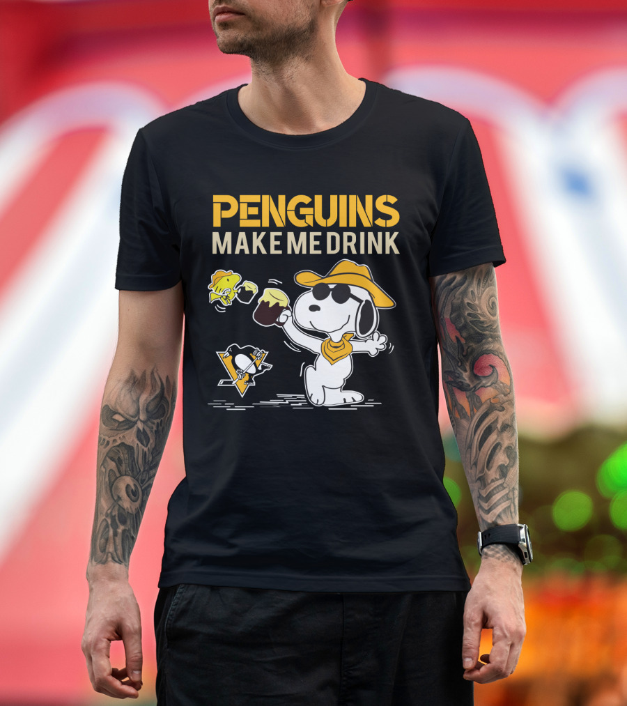 Snoopy Penguins Make Me Drink Pittsburgh Penguins Hockey Fans T-Shirt